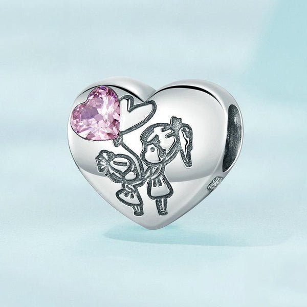 Sisters Love Heart Enamel Sterling Silver CZ Bead Charm Pendant Bracelet Necklace