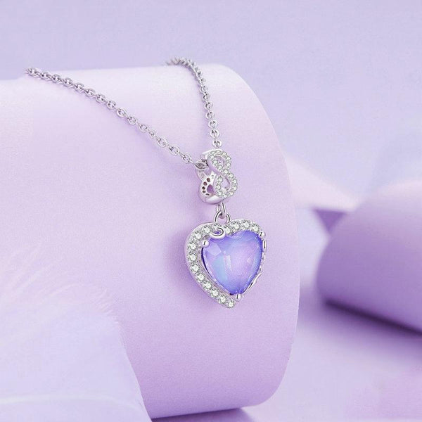 Purple Glass Heart Sterling Silver Zircon CZ Bead Charm Pendant Bracelet Necklace