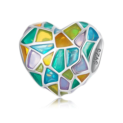 Colourful Heart Enamel Platinum Plated Sterling Silver Bead Charm Bracelet Necklace