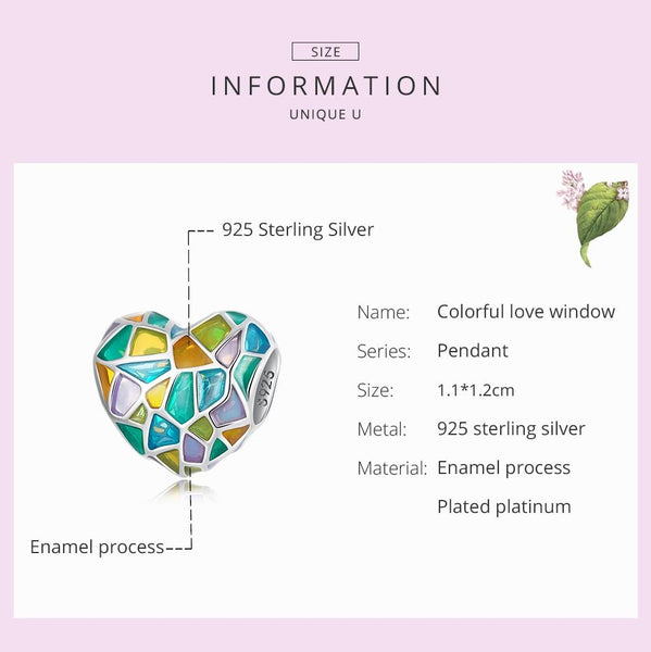 Colourful Heart Enamel Platinum Plated Sterling Silver Bead Charm Bracelet Necklace
