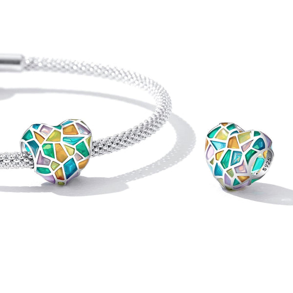 Colourful Heart Enamel Platinum Plated Sterling Silver Bead Charm Bracelet Necklace