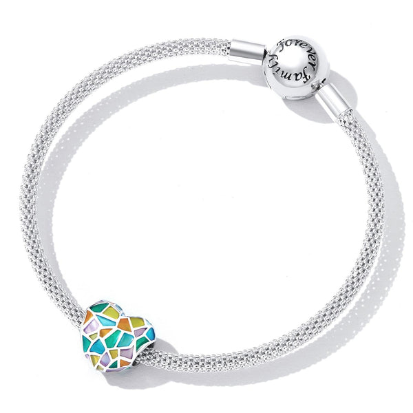 Colourful Heart Enamel Platinum Plated Sterling Silver Bead Charm Bracelet Necklace
