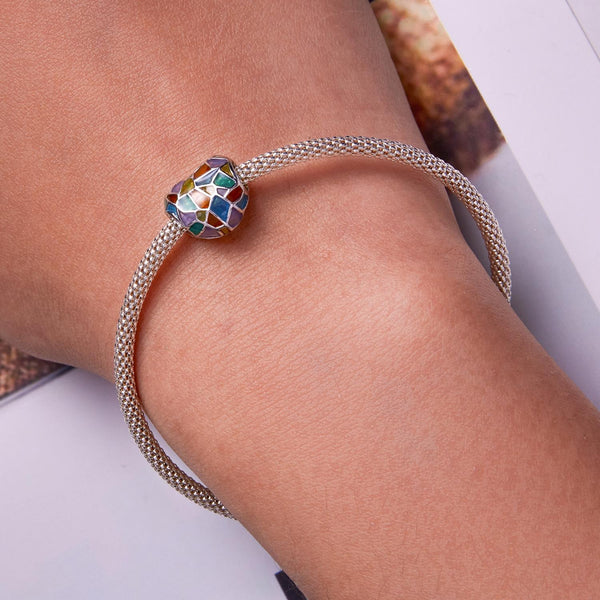 Colourful Heart Enamel Platinum Plated Sterling Silver Bead Charm Bracelet Necklace
