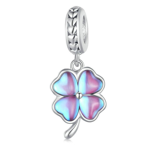 Four Leaf Clover Glass Sterling Silver Bead Charm Bracelet Necklace Pendant