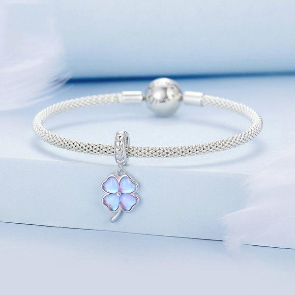 Four Leaf Clover Glass Sterling Silver Bead Charm Bracelet Necklace Pendant