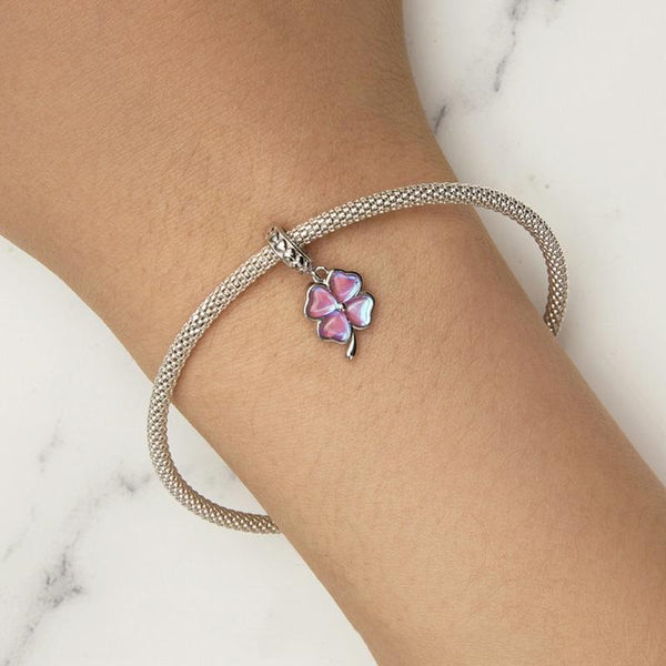 Four Leaf Clover Glass Sterling Silver Bead Charm Bracelet Necklace Pendant