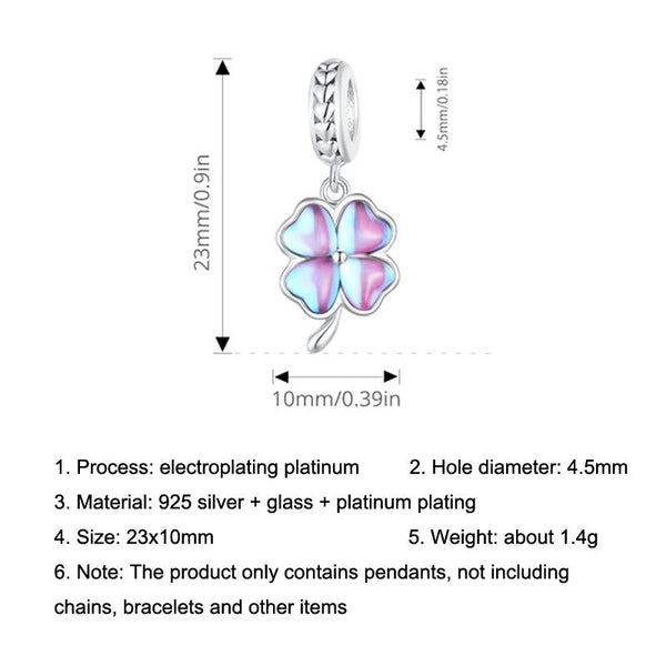 Four Leaf Clover Glass Sterling Silver Bead Charm Bracelet Necklace Pendant