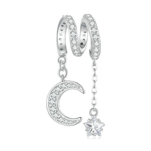 Moon Star Sterling Silver Zircon CZ Bead Charm Bracelet Necklace Pendant