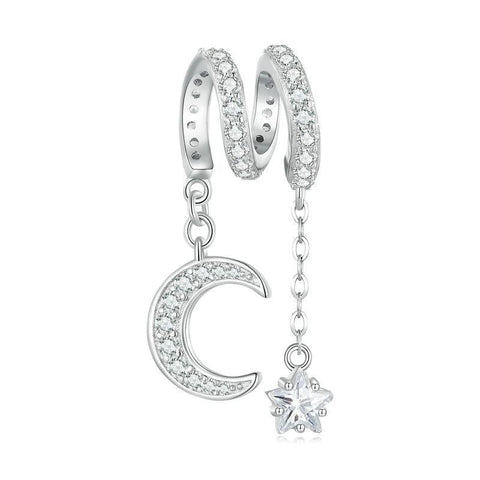 Moon Star Sterling Silver Zircon CZ Bead Charm Bracelet Necklace Pendant