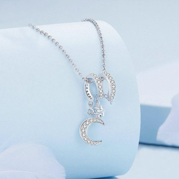 Moon Star Sterling Silver Zircon CZ Bead Charm Bracelet Necklace Pendant