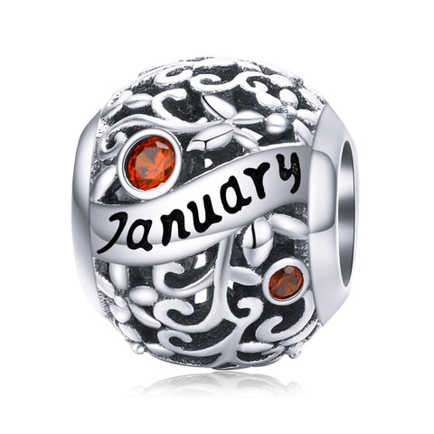 Garnet January Birthstone Sterling Silver Zircon CZ Bead Charm Bracelet Necklace