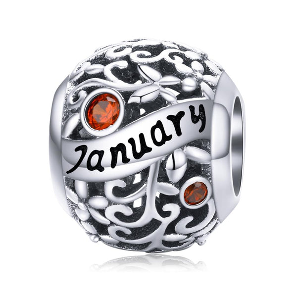 Garnet January Birthstone Sterling Silver Zircon CZ Bead Charm Bracelet Necklace