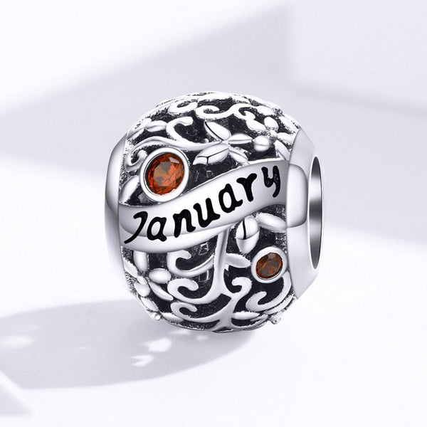 Garnet January Birthstone Sterling Silver Zircon CZ Bead Charm Bracelet Necklace