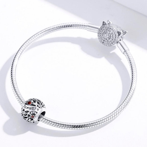 Garnet January Birthstone Sterling Silver Zircon CZ Bead Charm Bracelet Necklace