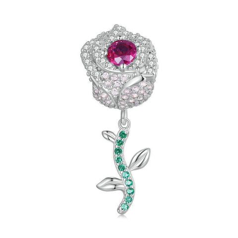 Rose Sterling Silver Zircon CZ Bead Charm Bracelet Necklace Pendant
