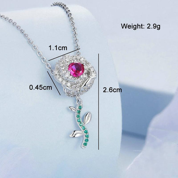 Rose Sterling Silver Zircon CZ Bead Charm Bracelet Necklace Pendant