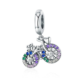 Love Bike Bicycle Sterling Silver Zircon CZ Bead Charm Bracelet Necklace