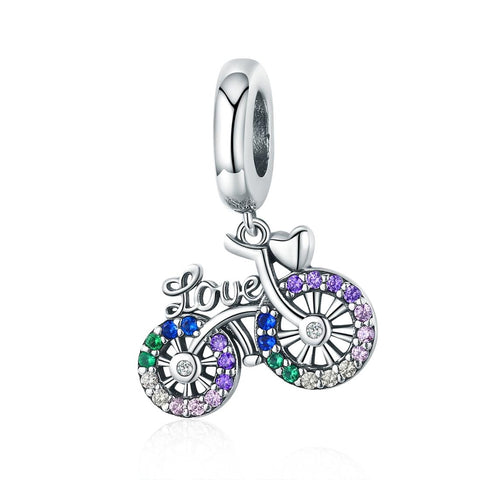 Love Bike Bicycle Sterling Silver Zircon CZ Bead Charm Bracelet Necklace