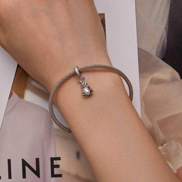 Rabbit Bunny Sterling Silver Bead Charm Bracelet Necklace Pendant