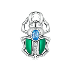 Egyptian Scarab Beetle Enamel Sterling Silver CZ Bead Charm Bracelet Necklace