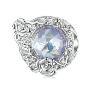 Blue Moon Rose Sterling Silver Zircon CZ Bead Charm Pendant Bracelet Necklace