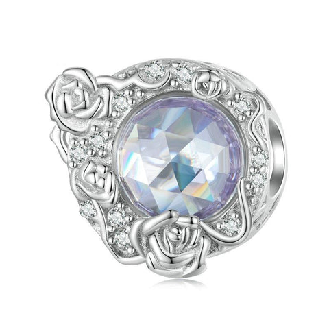 Blue Moon Rose Sterling Silver Zircon CZ Bead Charm Pendant Bracelet Necklace