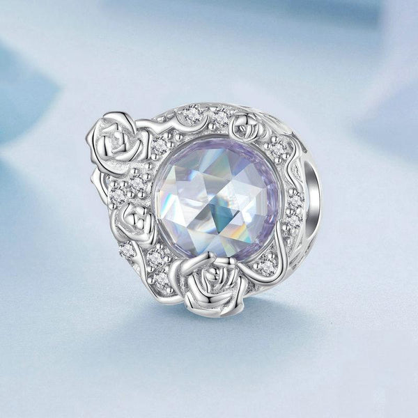 Blue Moon Rose Sterling Silver Zircon CZ Bead Charm Pendant Bracelet Necklace