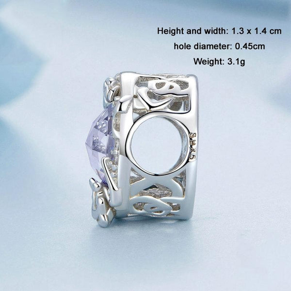 Blue Moon Rose Sterling Silver Zircon CZ Bead Charm Pendant Bracelet Necklace