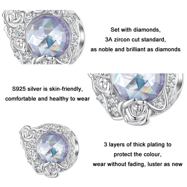 Blue Moon Rose Sterling Silver Zircon CZ Bead Charm Pendant Bracelet Necklace