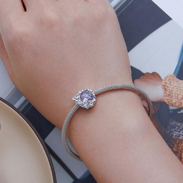 Blue Moon Rose Sterling Silver Zircon CZ Bead Charm Pendant Bracelet Necklace