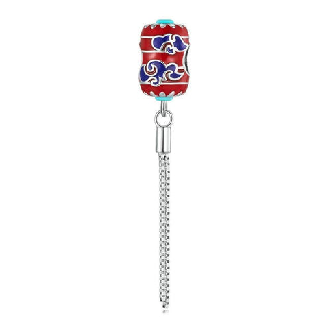 Chinese Red Lantern Enamel Sterling Silver Bead Charm Bracelet Necklace