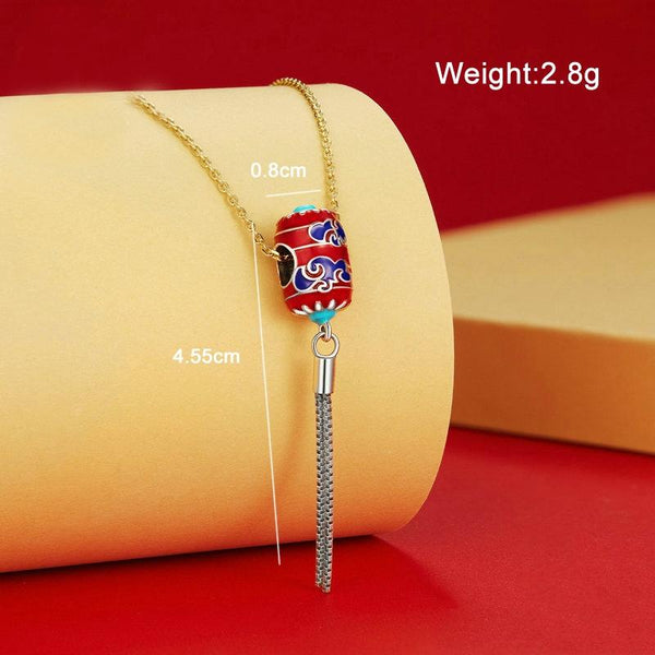 Chinese Red Lantern Enamel Sterling Silver Bead Charm Bracelet Necklace