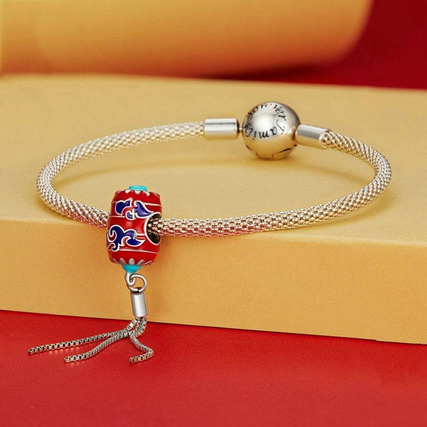Chinese Red Lantern Enamel Sterling Silver Bead Charm Bracelet Necklace