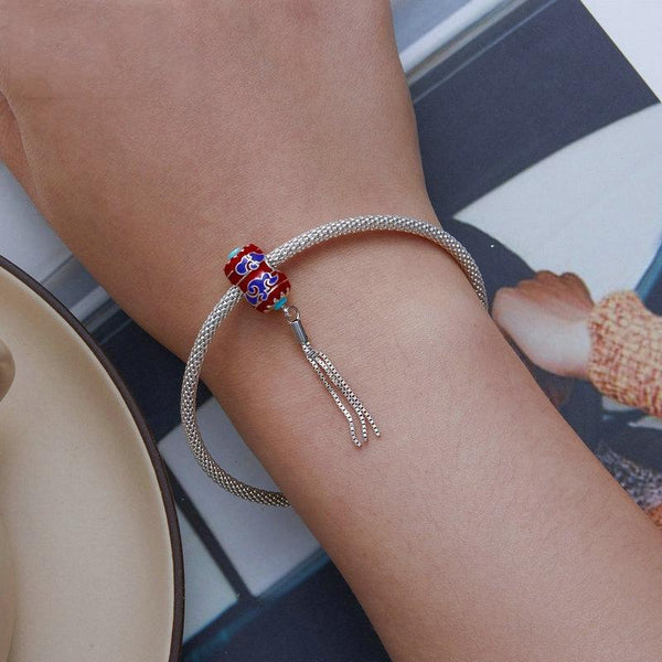 Chinese Red Lantern Enamel Sterling Silver Bead Charm Bracelet Necklace
