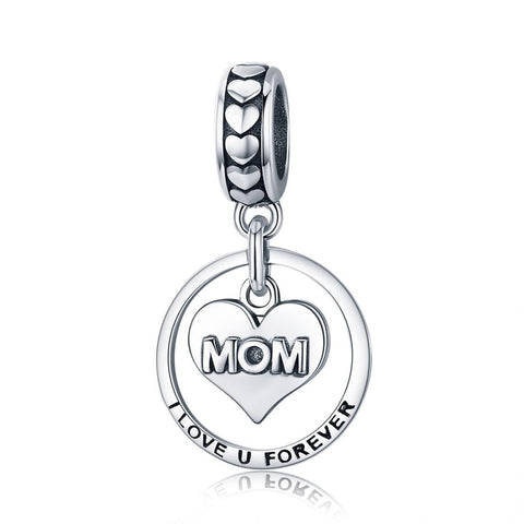 Mom I Love You Forever Sterling Silver Bead Charm Bracelet Necklace