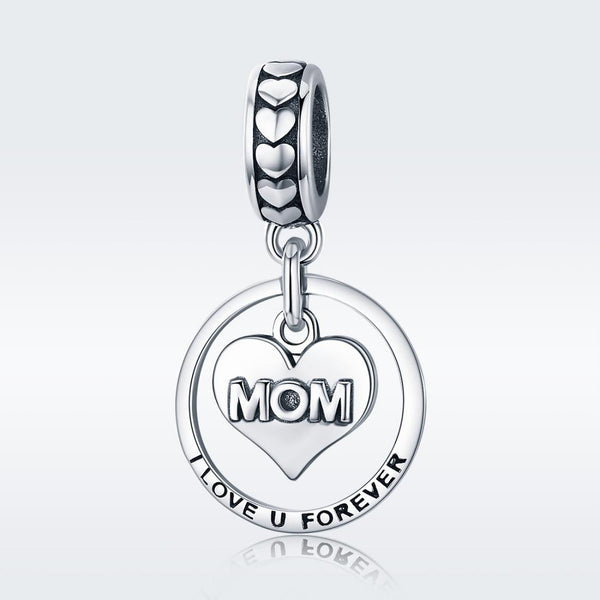 Mom I Love You Forever Sterling Silver Bead Charm Bracelet Necklace