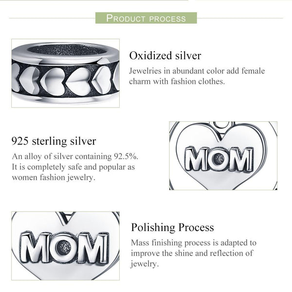 Mom I Love You Forever Sterling Silver Bead Charm Bracelet Necklace