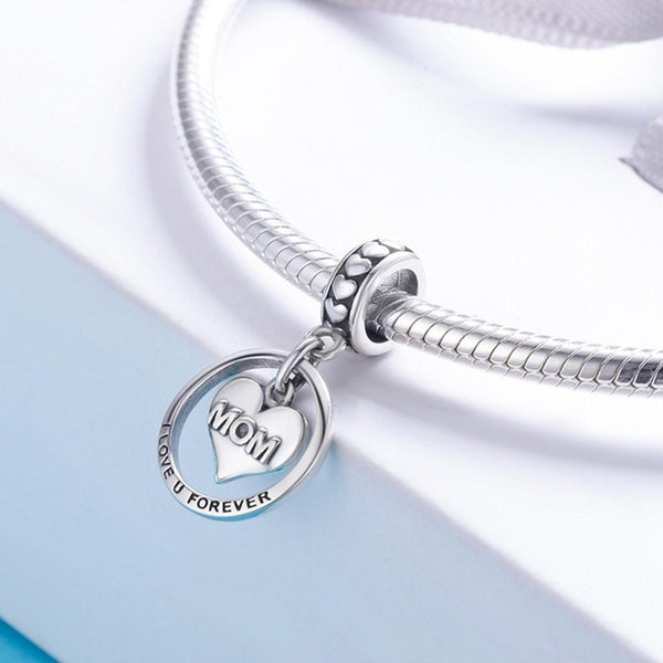 Mom I Love You Forever Sterling Silver Bead Charm Bracelet Necklace