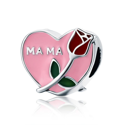 Mama Rose Heart Enamel Sterling Silver Bead Charm Bracelet Necklace Pendant