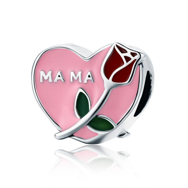 Mama Rose Heart Enamel Sterling Silver Bead Charm Bracelet Necklace Pendant