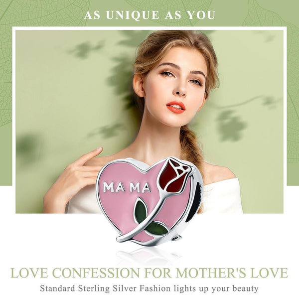 Mama Rose Heart Enamel Sterling Silver Bead Charm Bracelet Necklace Pendant