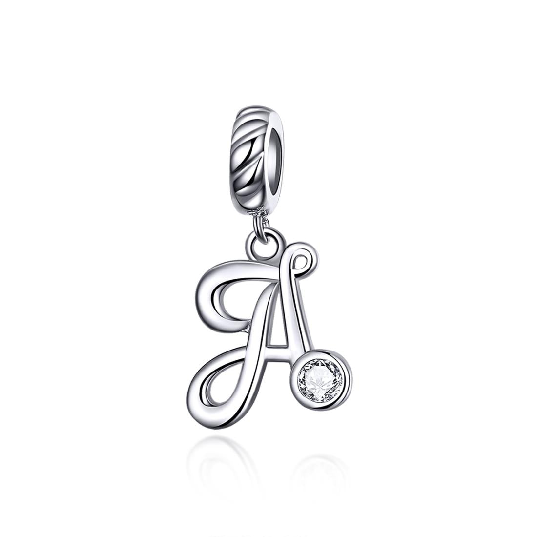 A Letter Initial Platinum Plated Sterling Silver Crystal Zircon Charm Bracelet Necklace