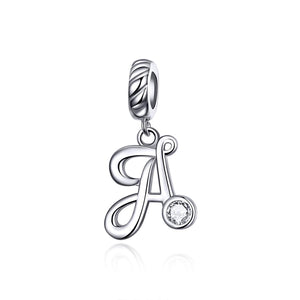 A Letter Initial Platinum Plated Sterling Silver Crystal Zircon Charm Bracelet Necklace