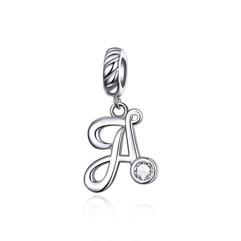 A Letter Initial Platinum Plated Sterling Silver Crystal Zircon Charm Bracelet Necklace
