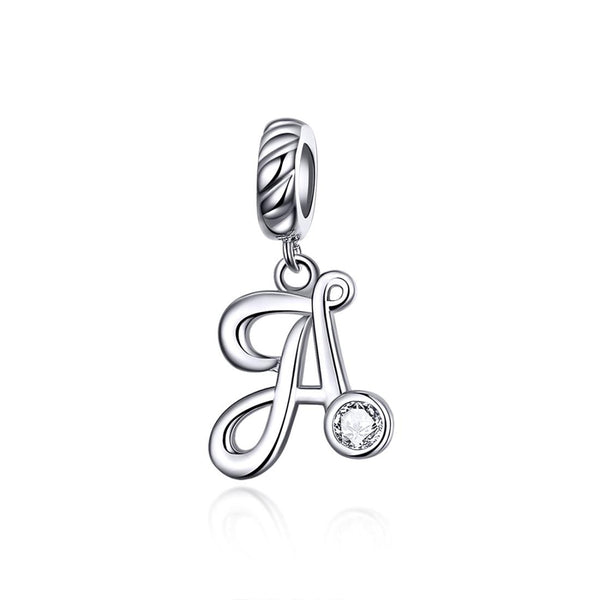 A Letter Initial Platinum Plated Sterling Silver Crystal Zircon Charm Bracelet Necklace