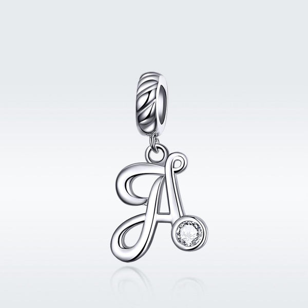 A Letter Initial Platinum Plated Sterling Silver Crystal Zircon Charm Bracelet Necklace
