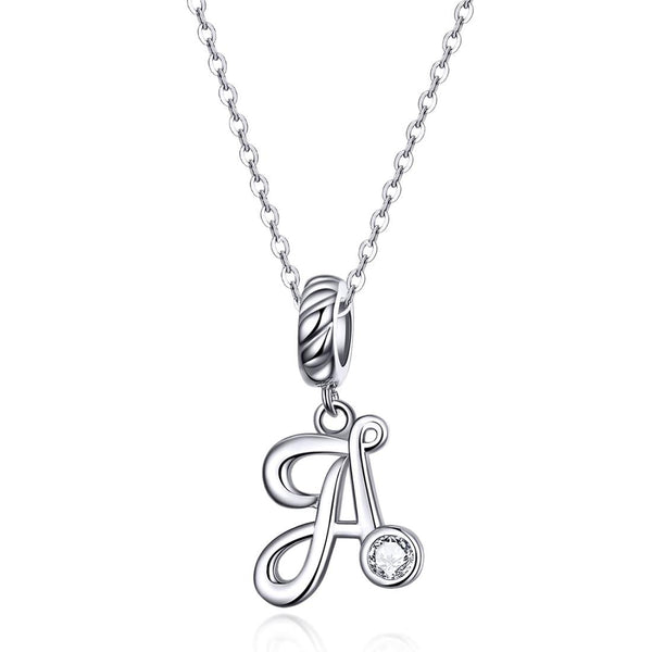 A Letter Initial Platinum Plated Sterling Silver Crystal Zircon Charm Bracelet Necklace