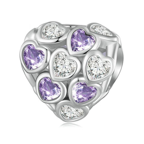 Love Hearts Sterling Silver Zircon CZ Bead Charm Pendant Bracelet Necklace