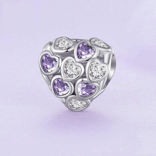 Love Hearts Sterling Silver Zircon CZ Bead Charm Pendant Bracelet Necklace