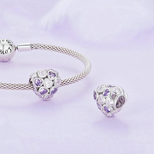 Love Hearts Sterling Silver Zircon CZ Bead Charm Pendant Bracelet Necklace